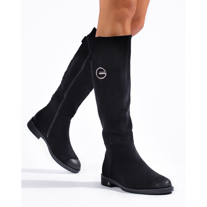 W. Potocki Wildleder Damenstiefel mit flachem Absatz von Potocki schwarz 1