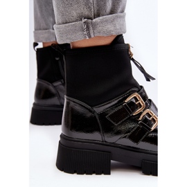 Damen-Lacklederstiefel mit flachem Absatz, Schwarz Rellisa 1