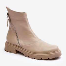 Flache Damenstiefel aus Leder Laura Messi 2620/199 Hellbeige 2
