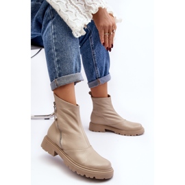 Flache Damenstiefel aus Leder Laura Messi 2620/199 Hellbeige 1