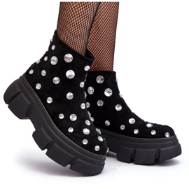 S.Barski Isolierte Wildlederstiefel mit Kristallen D&amp;A MR870-83 Schwarz 4