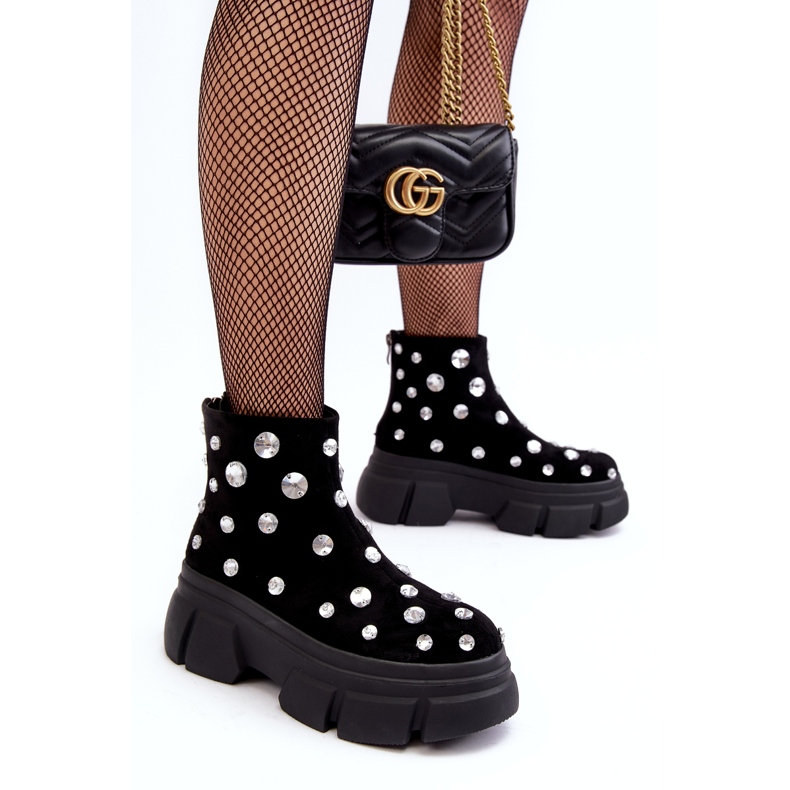 S.Barski Isolierte Wildlederstiefel mit Kristallen D&amp;A MR870-83 Schwarz 2