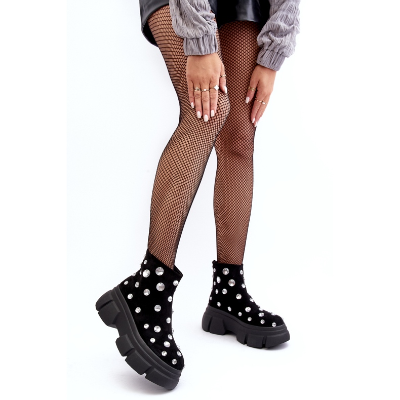 S.Barski Isolierte Wildlederstiefel mit Kristallen D&amp;A MR870-83 Schwarz 1