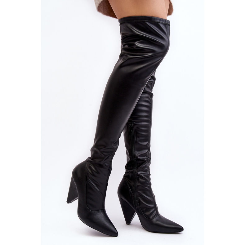 Lu Boo Öko-Leder-Stiefel mit hohem Absatz, Schwarz 1