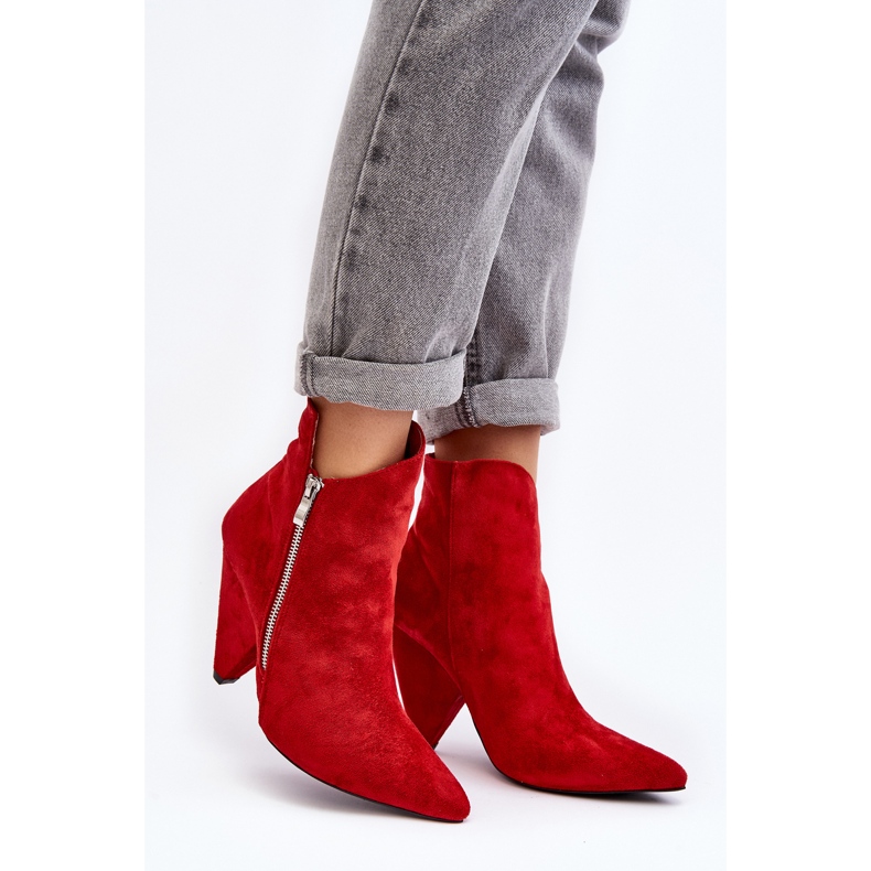 Lu Boo Rote asymmetrische Stiefeletten mit hohem Absatz 2