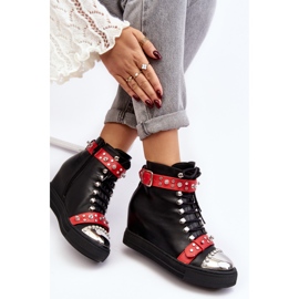 Isolierte Keilstiefel mit Strasssteinen, Öko-Leder Lu Boo, schwarz 1