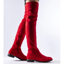 Lange rote Elwira-Stiefel aus warmem Öko-Wildleder 1