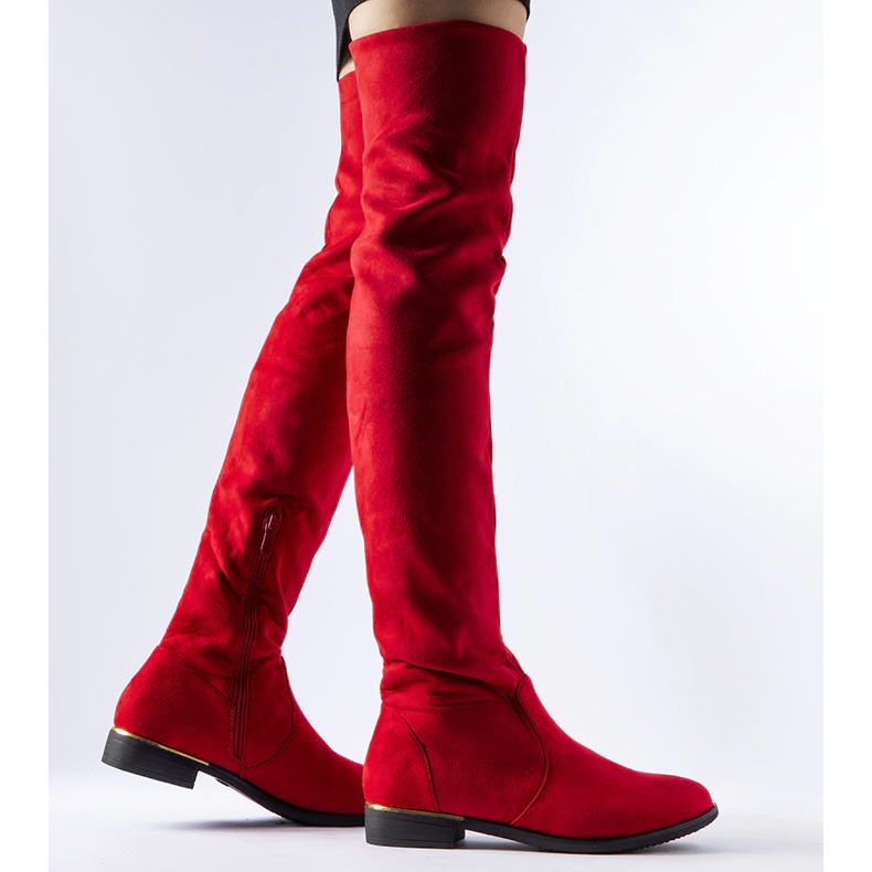 Lange rote Elwira-Stiefel aus warmem Öko-Wildleder 1