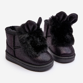 Schwarze Kinder-Schneestiefel mit Fell mit Rüschen 6