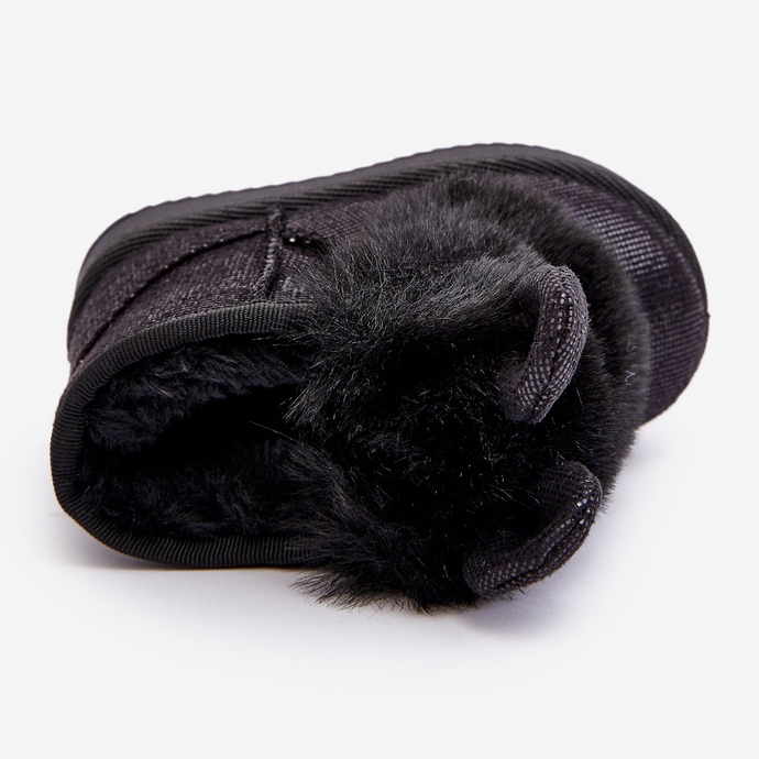 Schwarze Kinder-Schneestiefel mit Fell mit Rüschen 1