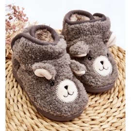 Isolierte Kinderhausschuhe mit Teddybär, Grau Eberra 2