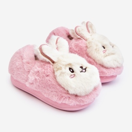 Pelzige Kinderhausschuhe mit Hase, rosa Apolanie 1