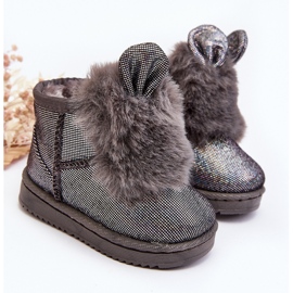 Mit Fell isolierte Kinder-Schneestiefel, graue Betty, mit Ohren 3