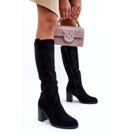 Damen-Stiefel aus Wildleder mit hohem Absatz in Schwarz 3