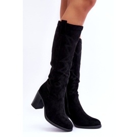 Damen-Stiefel aus Wildleder mit hohem Absatz in Schwarz 1