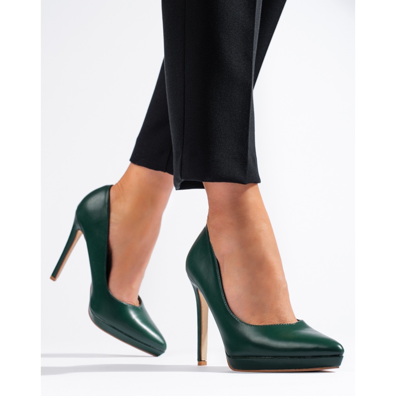 Dunkelgrüne Shelovet-Pumps mit hohen Absätzen lila 1