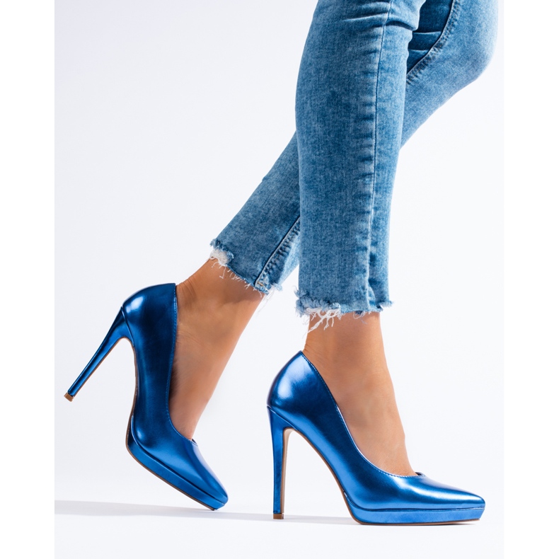 Blaue High-Heel-Pumps von Shelovet lila 2