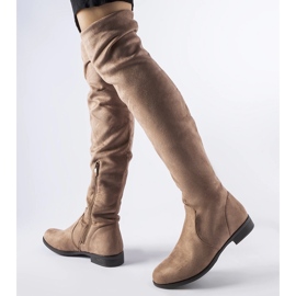 Lange beige warme Scandale-Stiefel aus Öko-Wildleder 1