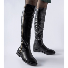 Lange schwarze Stiefel mit dekorativem Reißverschluss Nadwa 1