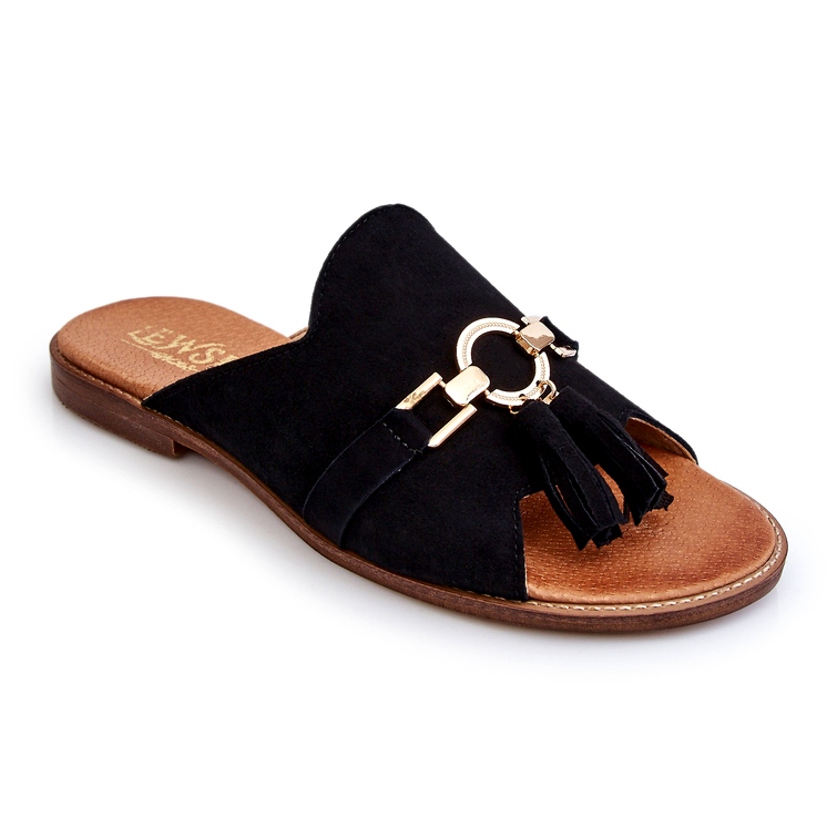 Lewski Shoes Damen Wildleder Hausschuhe Leski Schuhe 3226 Schwarz 4