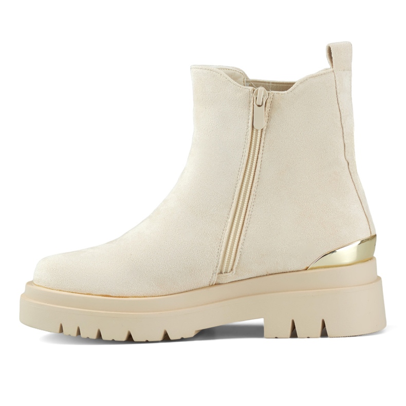 Damen-Chelsea-Stiefel aus Wildleder mit Goldverzierung beige 1