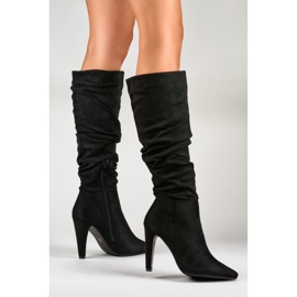 Damenstiefel mit hohem Absatz aus schwarzem Wildleder 2