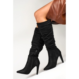 Damenstiefel mit hohem Absatz aus schwarzem Wildleder 3