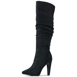 Damenstiefel mit hohem Absatz aus schwarzem Wildleder 1