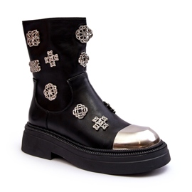 S.Barski Lederisolierte Stiefeletten mit Verzierungen D&amp;A MR870-14A Schwarz 1