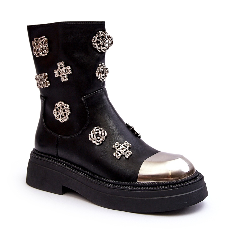 S.Barski Lederisolierte Stiefeletten mit Verzierungen D&amp;A MR870-14A Schwarz 1