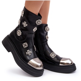 S.Barski Lederisolierte Stiefeletten mit Verzierungen D&amp;A MR870-14A Schwarz 5