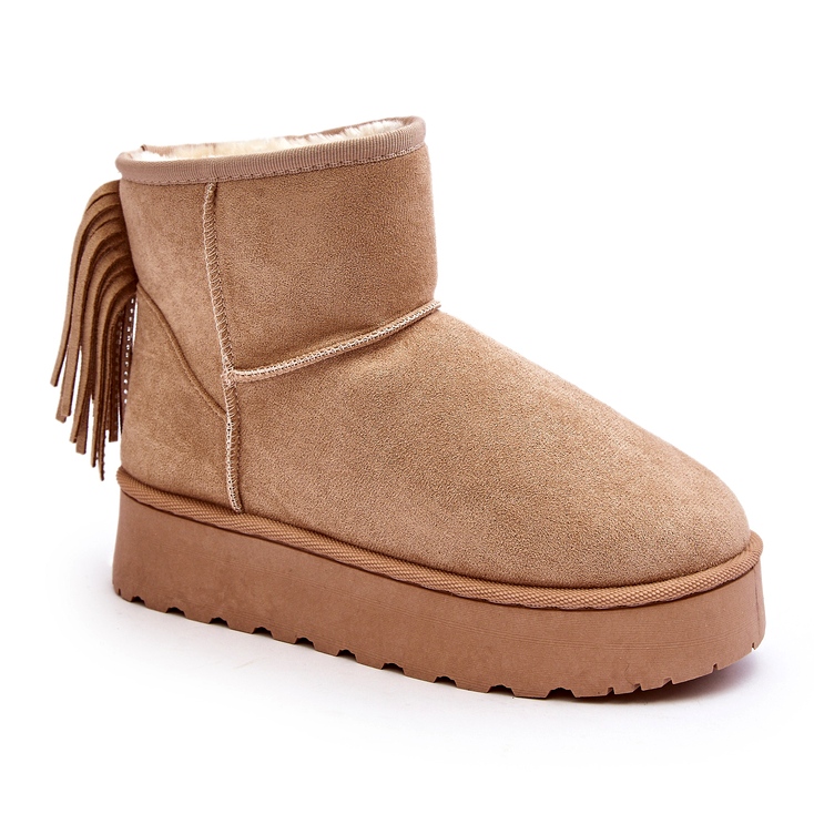 Frauenschnee -Stiefel auf einer massiven Plattform mit Fransen beige 2