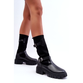 Schwarze Stiefel der Frauen mit einer schwarzen Socke 3