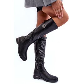 Vinceza Flache Damenstiefel aus Leder, Schwarz Albina 1