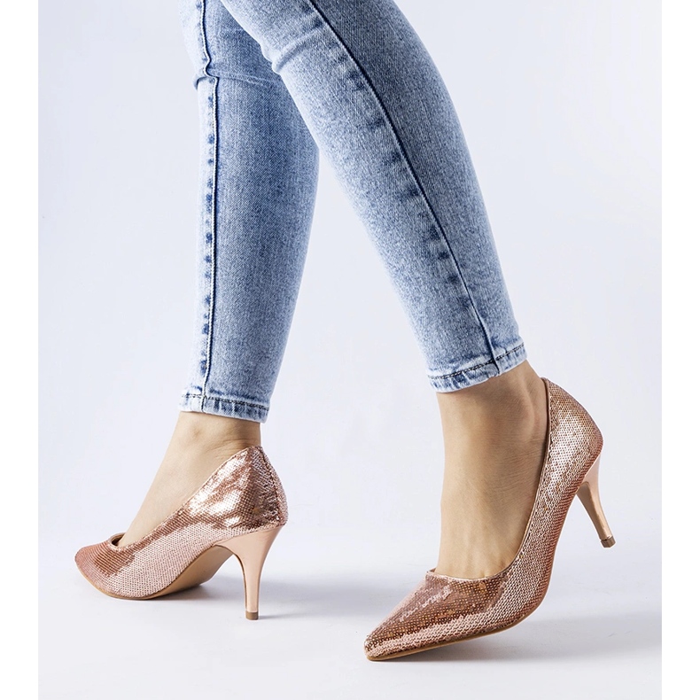 Rosa Ernesto-Pumps mit hohen Absätzen und Pailletten golden 1