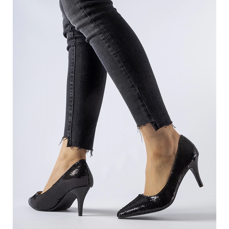 Schwarze Ernesto-Pumps mit hohen Absätzen und Pailletten 2