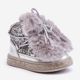 Kinder-Schneestiefel mit Fell und Pailletten, silberfarben Bryana 1