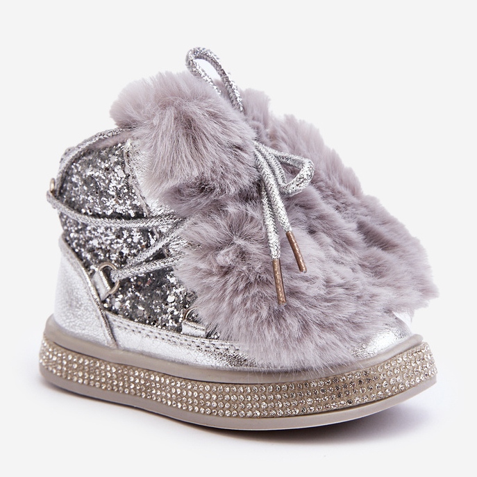 Kinder-Schneestiefel mit Fell und Pailletten, silberfarben Bryana 1