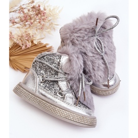 Kinder-Schneestiefel mit Fell und Pailletten, silberfarben Bryana 2