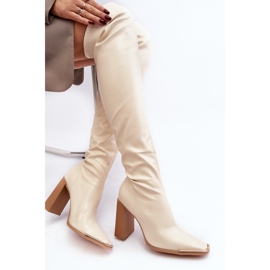 Overknee-Stiefel für Damen mit hohem Absatz, beiges Öko-Leder Orcella 1