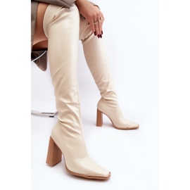 Overknee-Stiefel für Damen mit hohem Absatz, beiges Öko-Leder Orcella 2