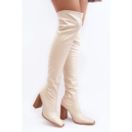 Overknee-Stiefel für Damen mit hohem Absatz, beiges Öko-Leder Orcella 3