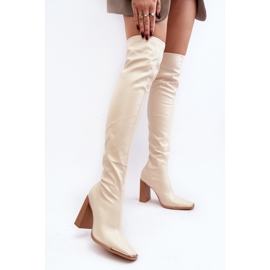 Overknee-Stiefel für Damen mit hohem Absatz, beiges Öko-Leder Orcella 4
