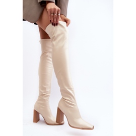 Overknee-Stiefel für Damen mit hohem Absatz, beiges Öko-Leder Orcella 5