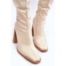 Overknee-Stiefel für Damen mit hohem Absatz, beiges Öko-Leder Orcella 7