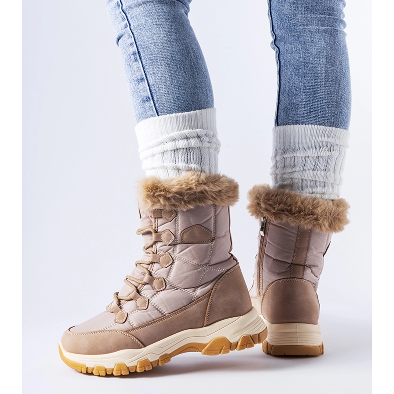 Beige isolierte Schnür-Schneestiefel von Albaneto 1
