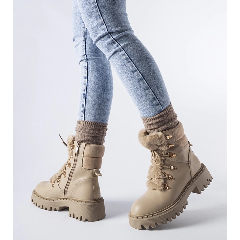 Beige Arbeiterhose mit Zierfell von Quarto 1