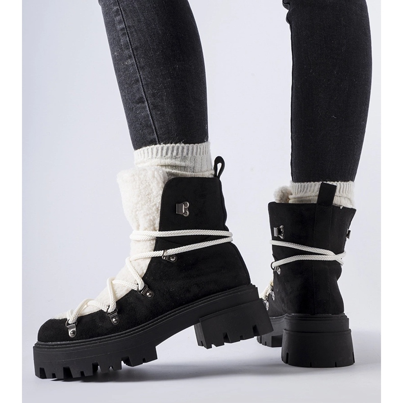 Schwarze Arbeiterstiefel mit dekorativer Zunge von Perugia 1