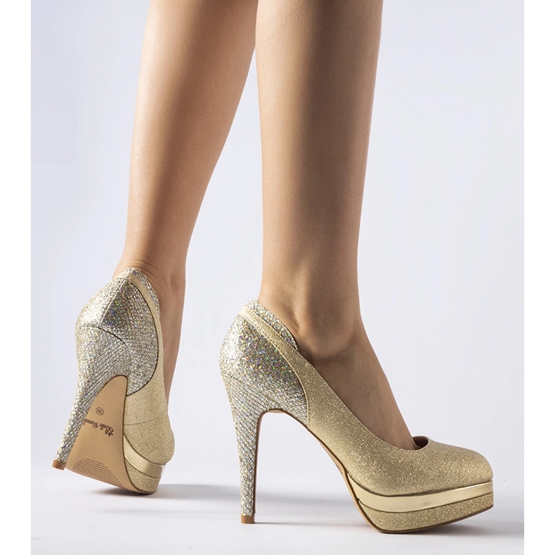 Goldglitzernde High Heels mit Landolfo-Zirkonen golden 1