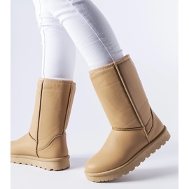 Braune klassische Bobby-Schneestiefel aus Öko-Leder beige 1